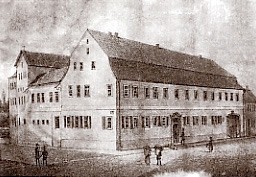 Altes Foto: Fabrik-Expedition, Lager und Wohnhaus der Firma Zimmermann, um 1850